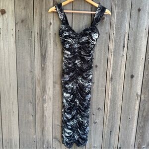 Black and Gray Floral Mesh Bodycon Dress